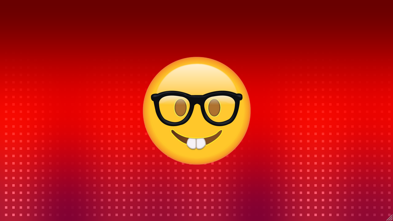 A selfie on a nice background. The nerd emoji