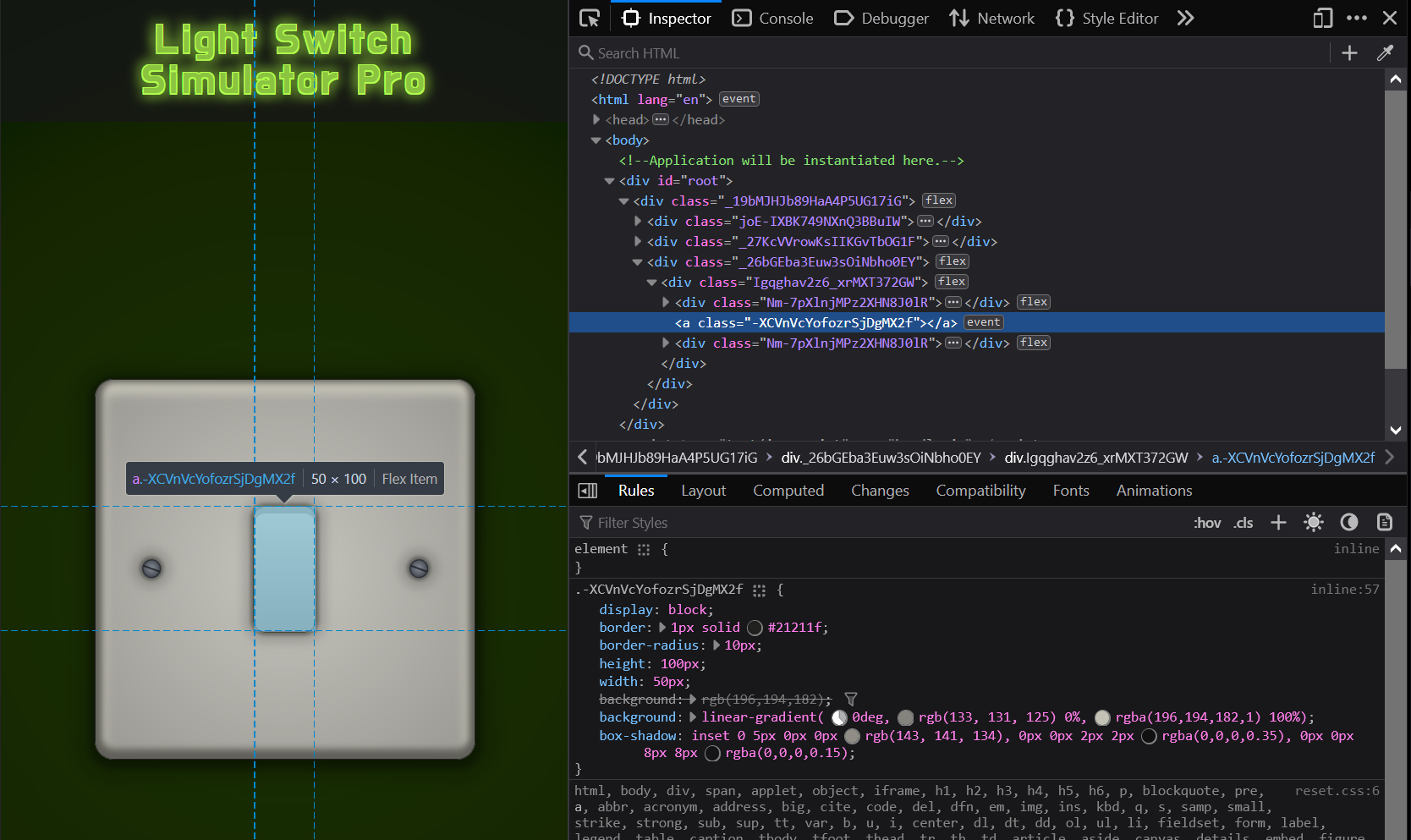 Light Switch Simulator Pro's CSS workings